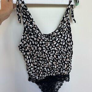 Free People Black and White Animal Print Bodysuit